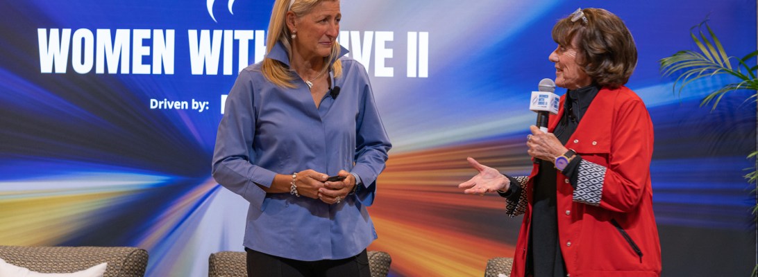 Linda Lindquist-Bishop with Lyn St. James at Women with Drive II, Oct, 2022