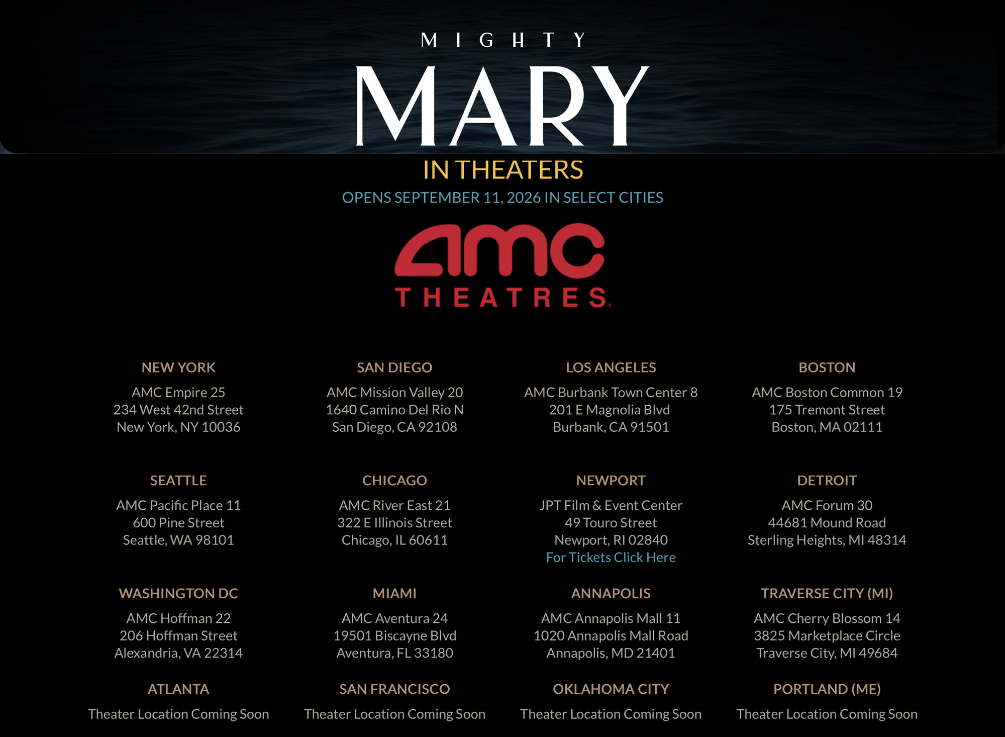 MIGHTY MARY film dates / times
